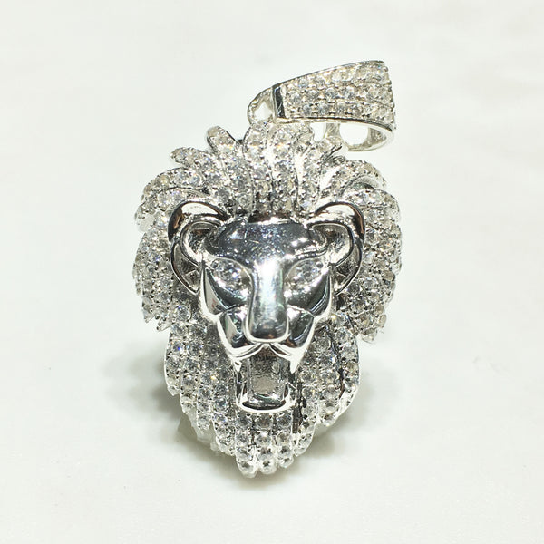 Iced-Out Lion Head Pendant (Small) Silver - Popular Jewelry