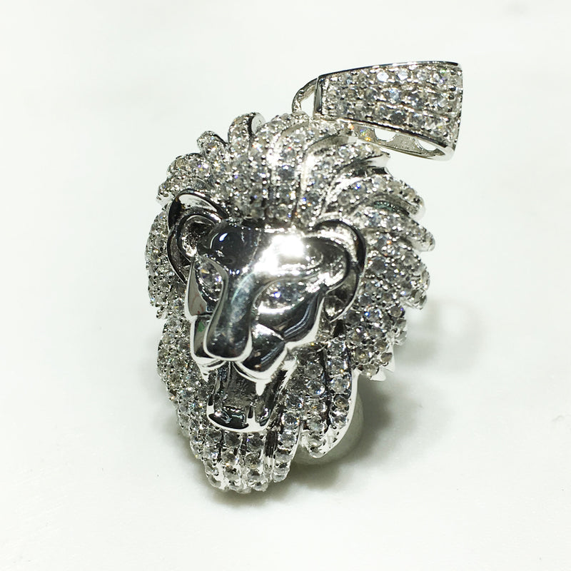 Iced-Out Lion Head Pendant (Small) Silver