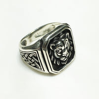 Anell de visatge de lleó amb emmarcat d'acabat antic (plata) - Popular Jewelry