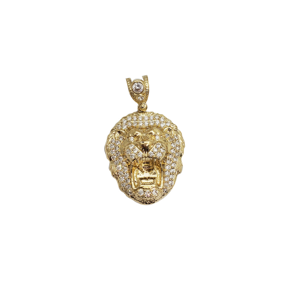 Iced-Out Lion Head Pendant (14K)