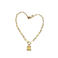 I-Paperclip Padlock Charm Necklace (14K)
