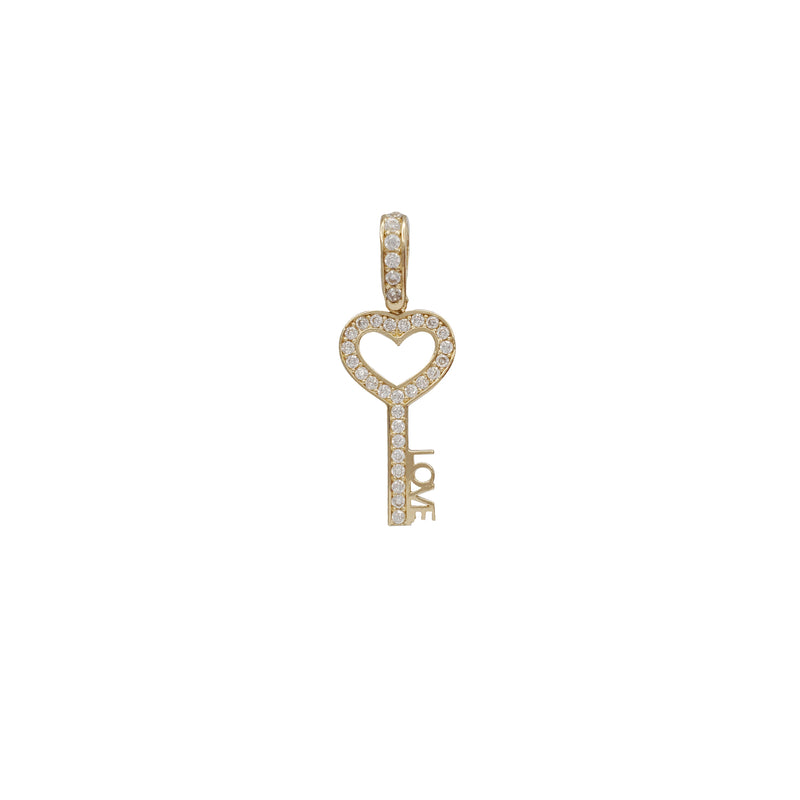 Zirconia "Love" Heart Key Pendant (14K)