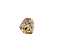Tricolor Indian Chief Head CZ Ring (14K)