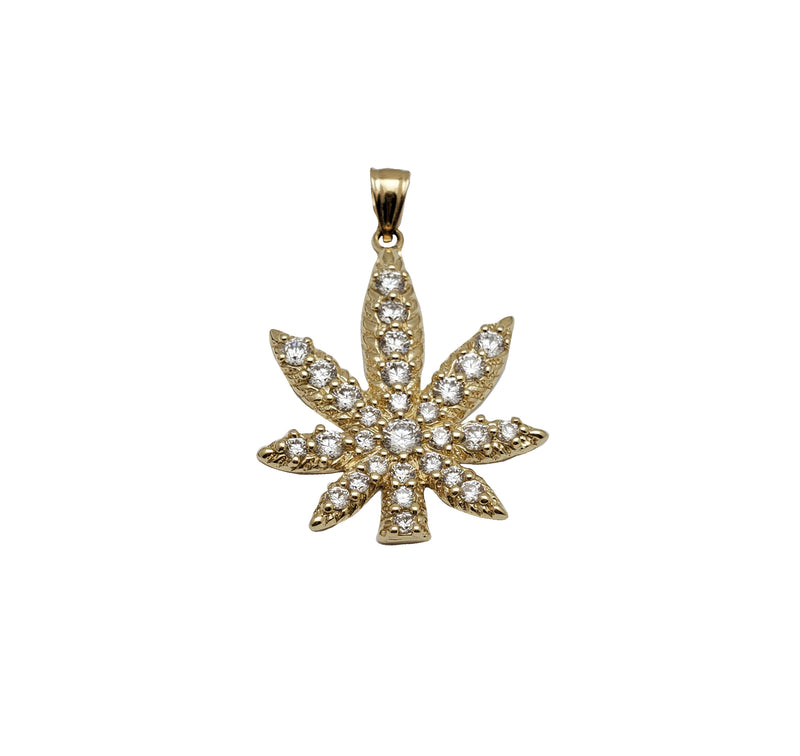 Marijuana Leaf CZ Pendant (14K)