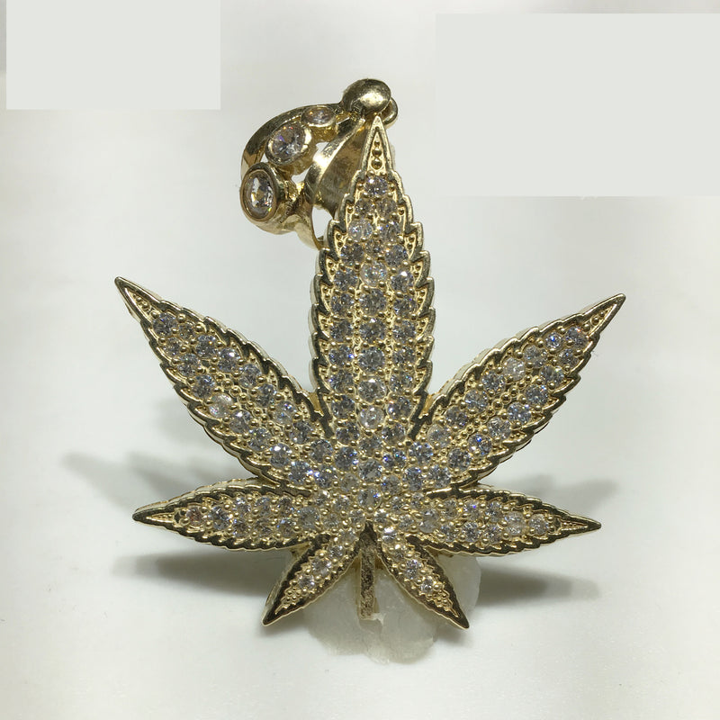 Iced-Out Marijuana Leaf Pendant 10K - Popular Jewelry