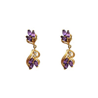Enflamed Flower Amethyst Dangling Stud Earrings (14K)
