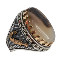 Antique Look Oval Stone Set Ring (Silver)