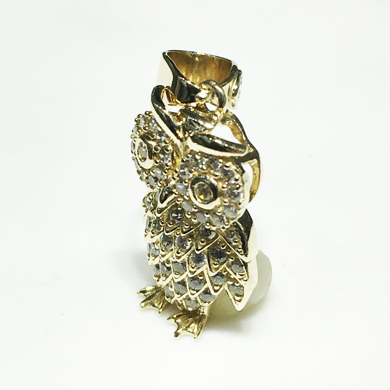 Iced-Out Great Horned Owl Pendant 14K