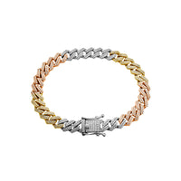 Tricolor Iced-Out Edged Monaco Bracelet (Silver)