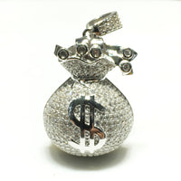 Iced-Out Money Bag Pendant (Model 2) (Silver) - Popular Jewelry