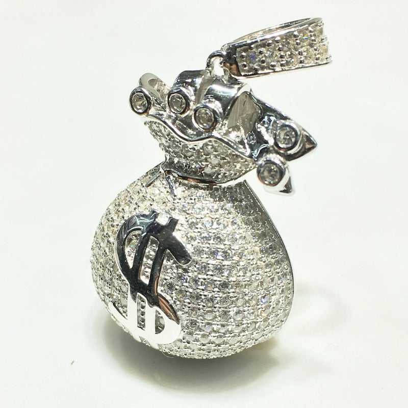 Iced-Out Money Bag Pendant (Model 2) (Silver)