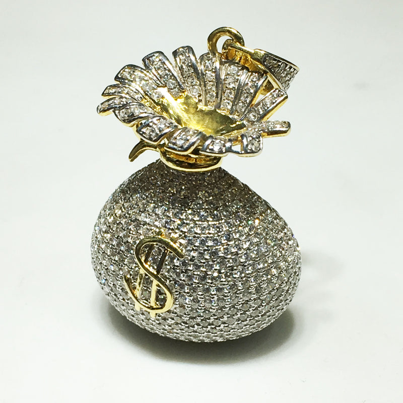 Iced-Out Money Bag Pendant (Silver) - Popular Jewelry