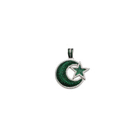 Green & White CZ Moon and Star Pendant (Silver)
