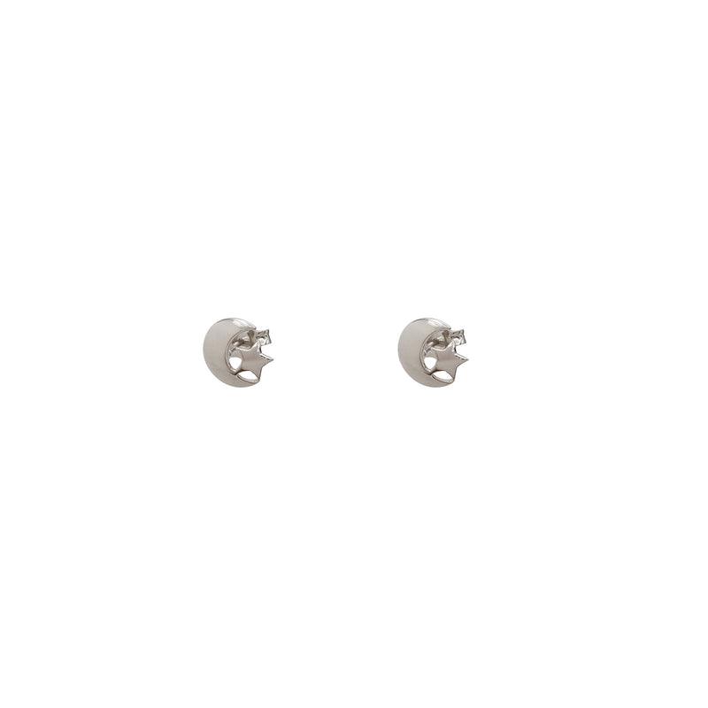 Moon & Star Stud Earrings (Silver)