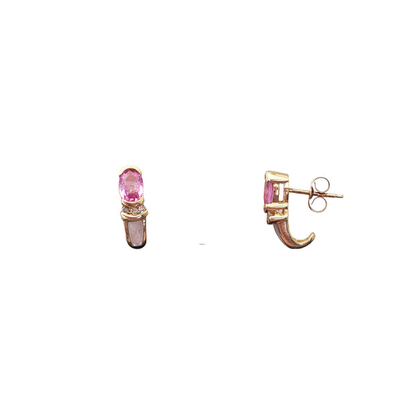 Pink Sapphire & Mother of Pearl Earhook Stud Earrings (14K)