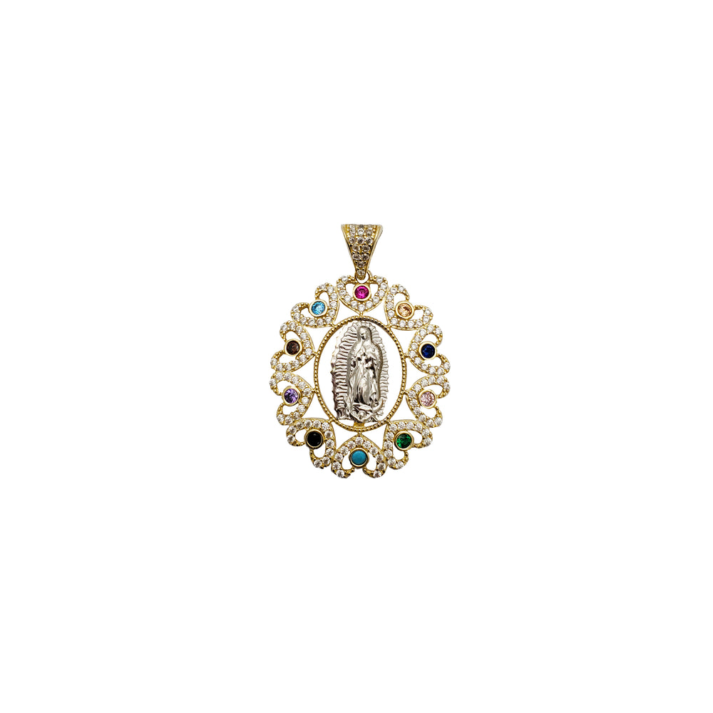 Multi-color Open Heart Guadalupe Pendant (14K)