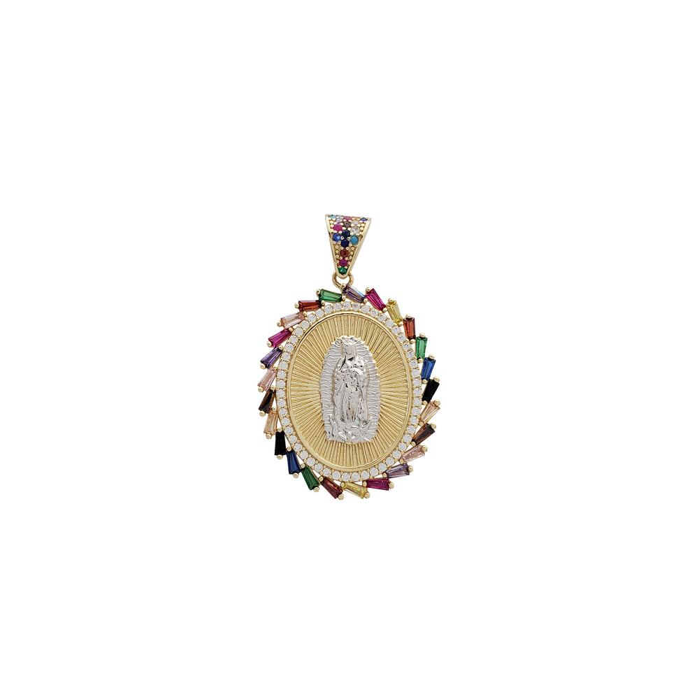 Multi-Color Baguette Frame Virgin Guadalupe Pendant (14K)