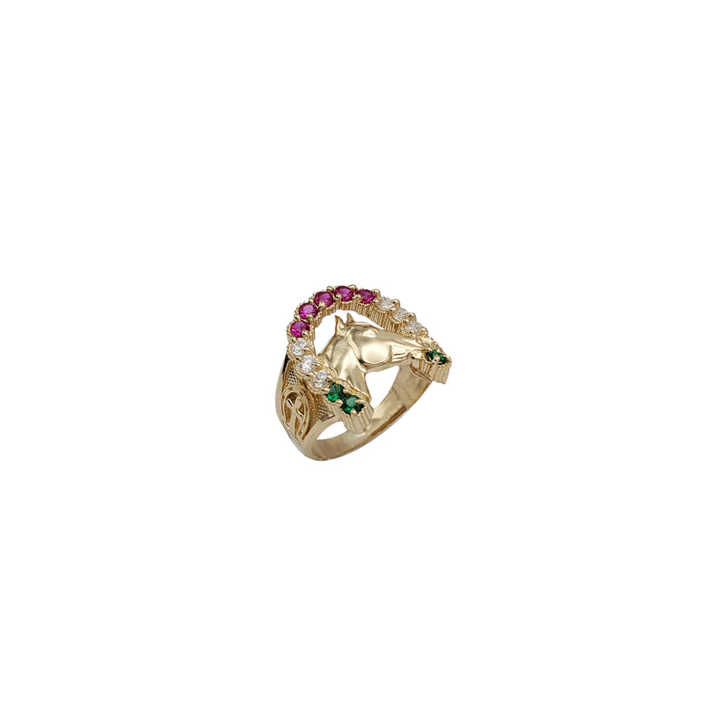 Cross Accent Mexican Gemstone Horseshoe Ring (14K)