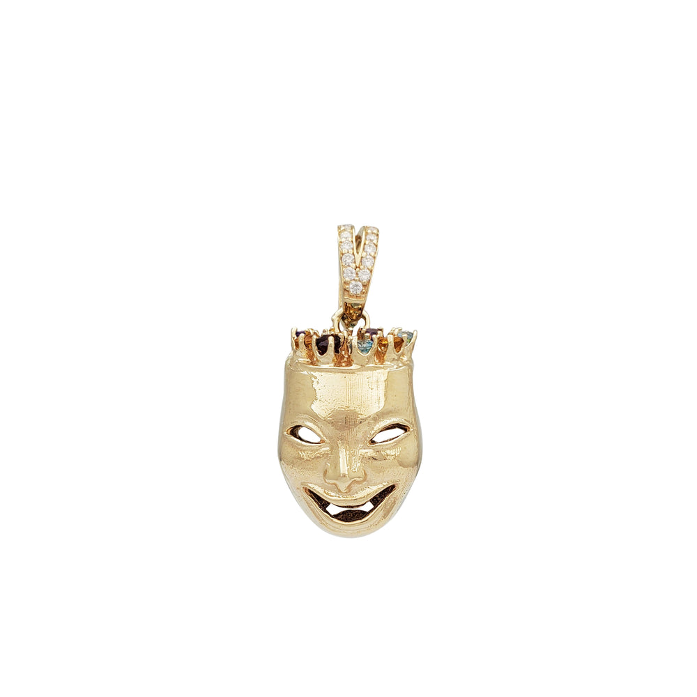 Diamond 3-D Reversible Comedy & Tragedy Theatre Mask Pendant (14K)