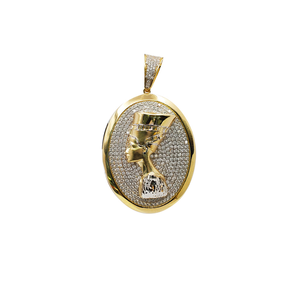 Cubic Zirconia Oval Shape Nefertiti Pendant (14K)