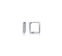 Pave 1-Row Baguette Squared Huggie Earring (Silver)