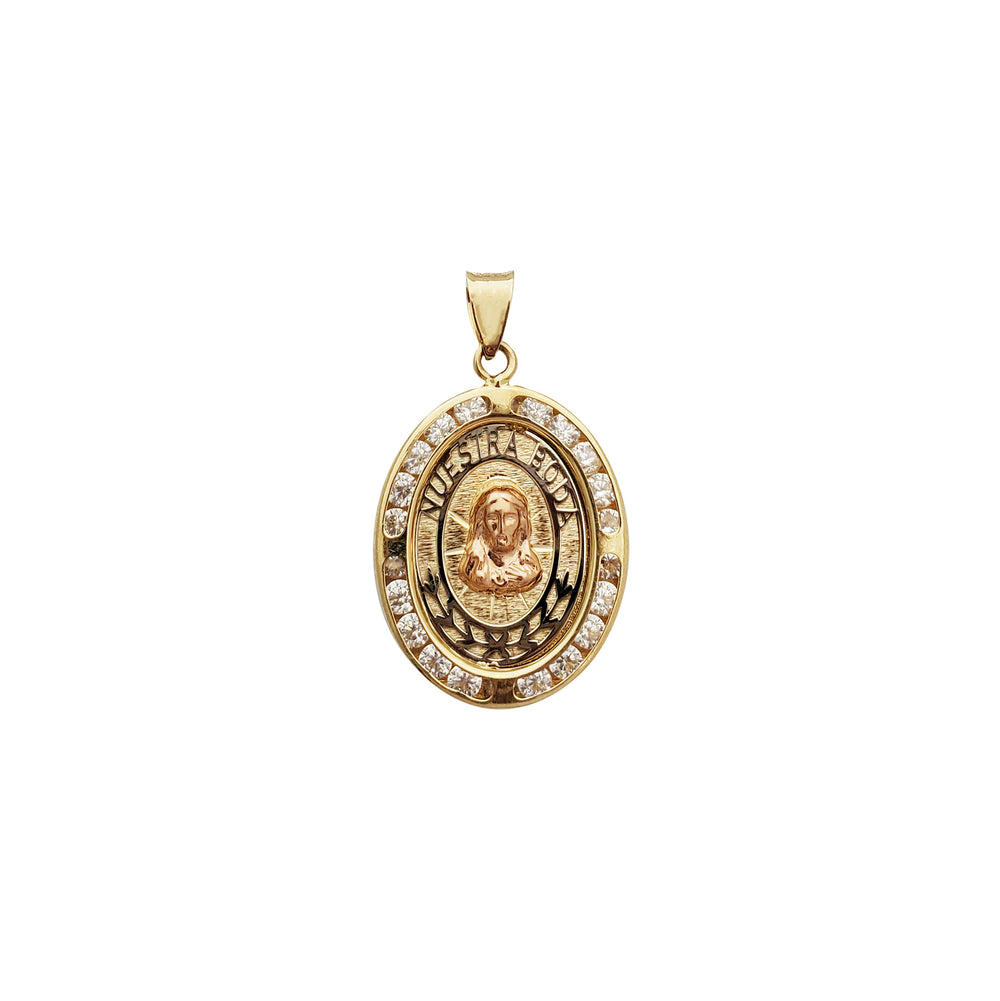 Iced-Out "Nuestra Boda" Jesus Pendant (14K)