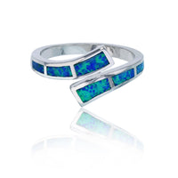 Created Blue Opal Overlapped Fashion Ring (Silver)