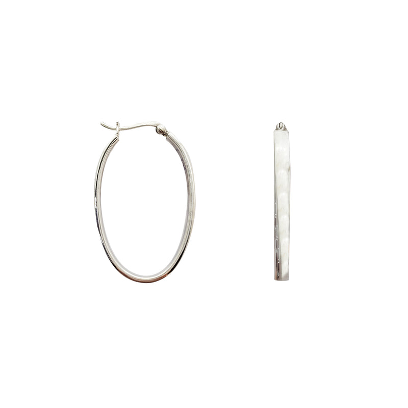 Plain Oval Hoop Earrings (Silver)