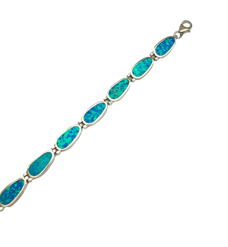Oval Blue Opal Bracelet (Silver)