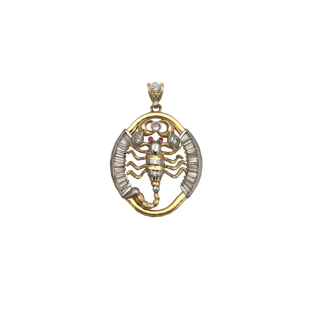 Two-Tone Oval Channeled Ice Setting Frame Scorpion Pendant (14K)
