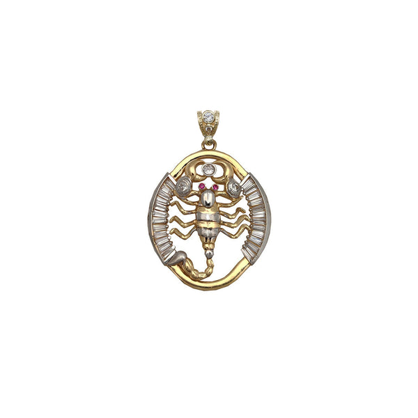 Two-Tone Oval Channeled Ice Setting Frame Scorpion Pendant (14K)