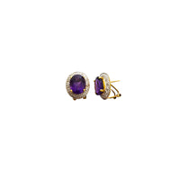 Diamond Halo Oval Amethyst Stud Earrings (14K)