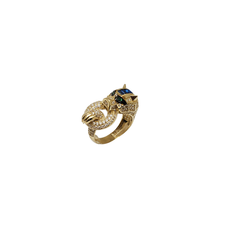 Iced-Out Azure Stripe Panther Ring (14K)