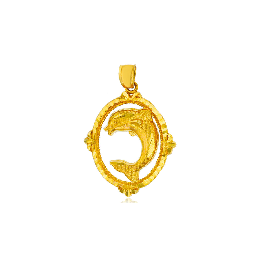 Yellow Gold Plain Dolphin Pendant (14K)