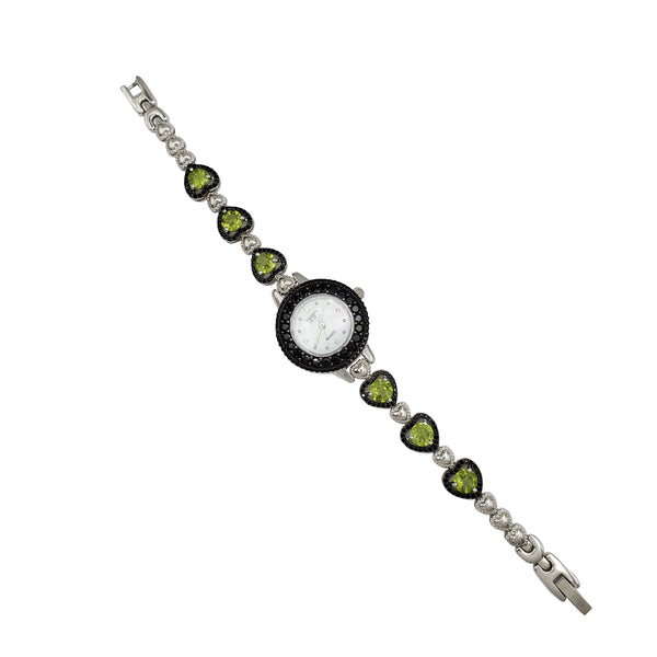 Black Onyx and Peridot Facets Watch (Silver)