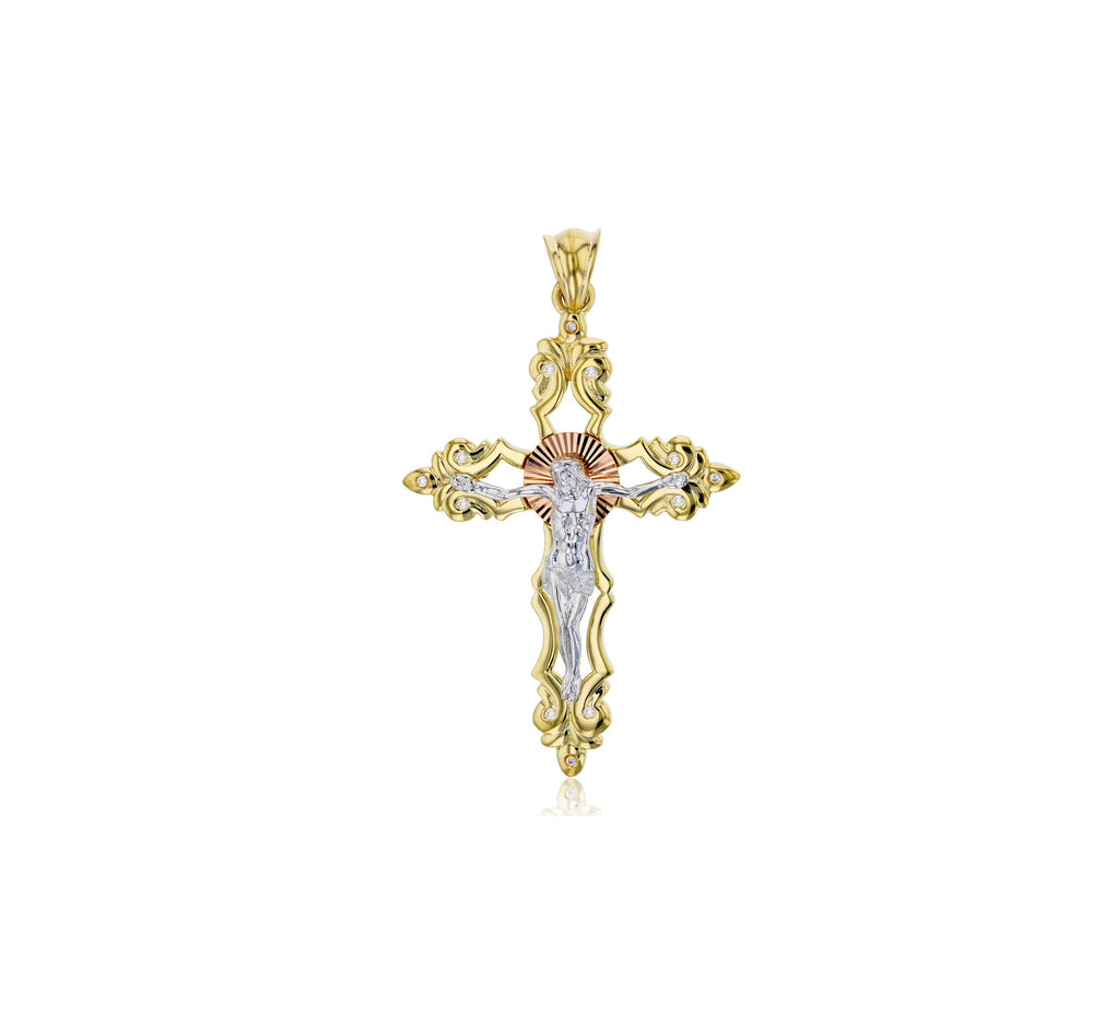 Tricolor Jesus Cross Pendant (14k)