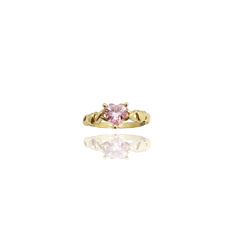 "X" & Heart Gemstone Stackable Ring (14K)