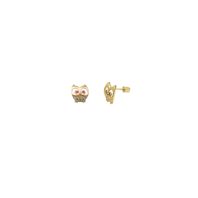 Mini Owl CZ Stud Earrings (14K).