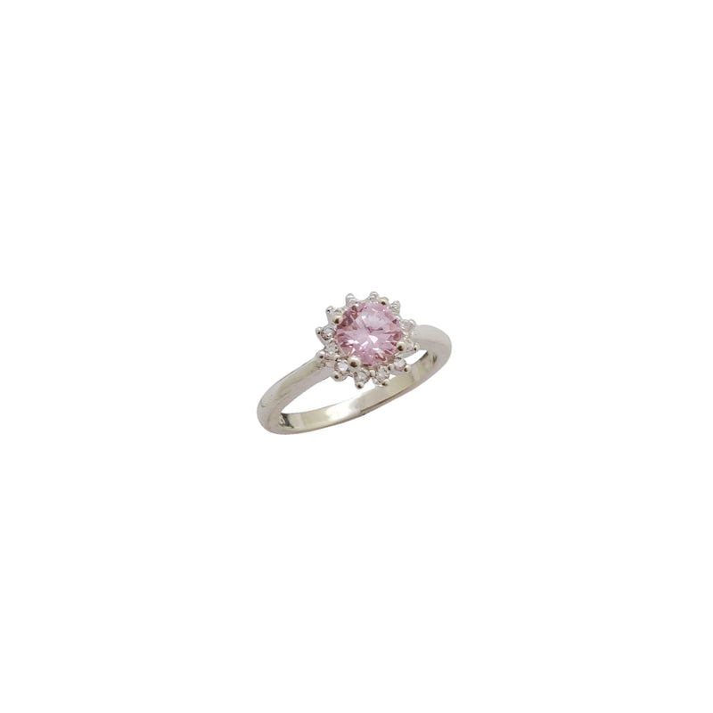 Pink Stone Flower Baby-Sized Ring ( Silver)
