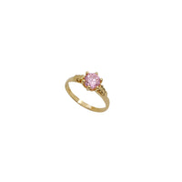 6-Prong Leafy Accent Zirconia Birthstone Baby Ring (14K)