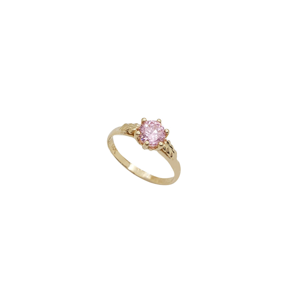 6-Prong Leafy Accent Zirconia Birthstone Baby Ring (14K)