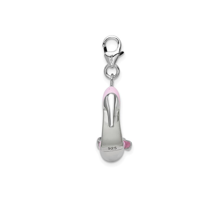 Pink Enameled Bow Top High Heel Pendant (Silver)