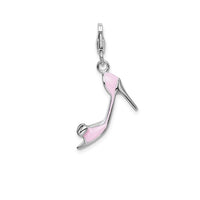 Pink Enameled Bow Top High Heel Pendant (Silver)