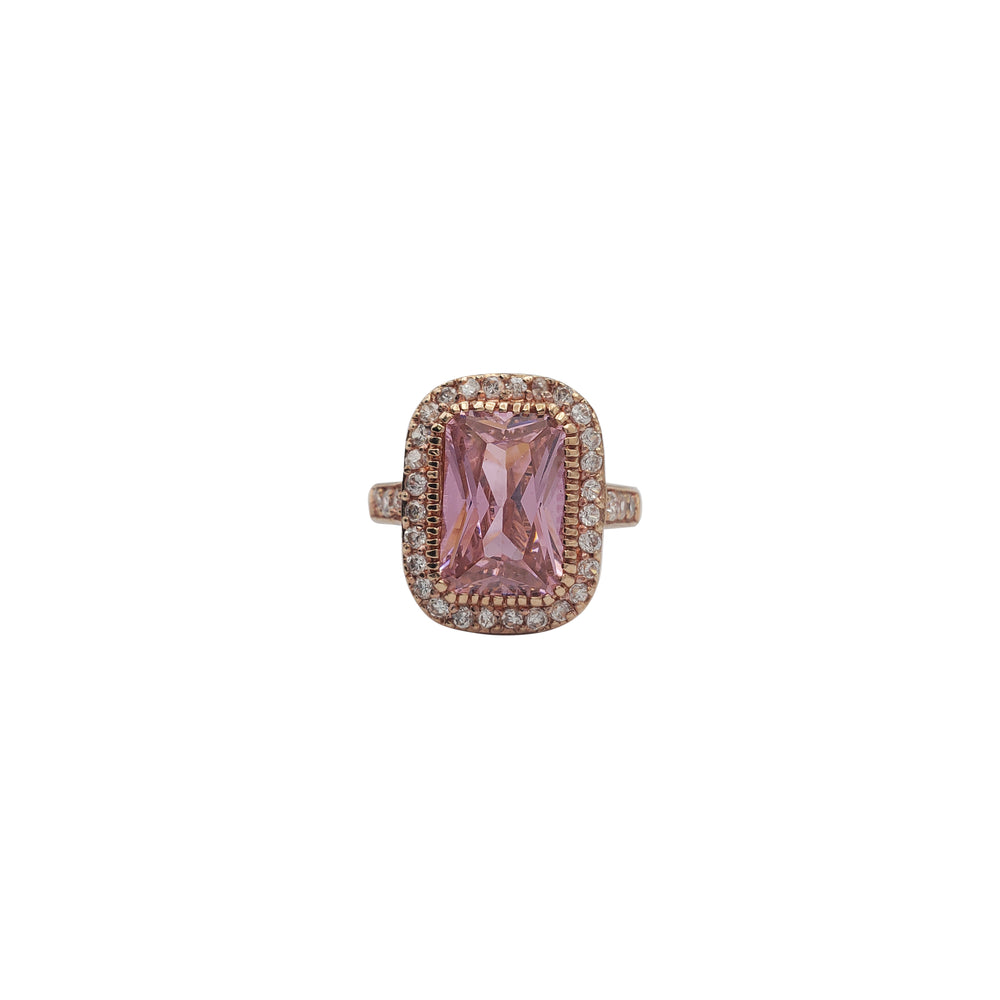 Pink Rectangle Cz Lady Ring (Silver).