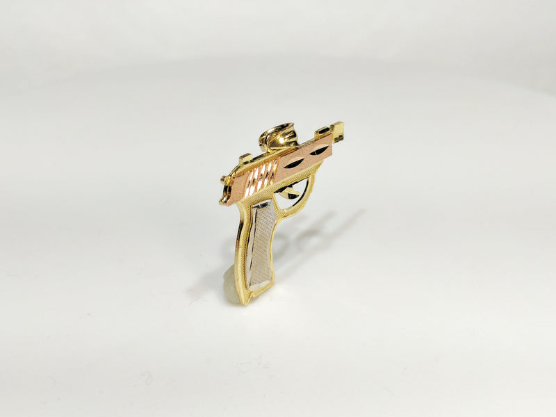 Pistol Pendant Tricolor 14K Semi Handgun - Popular Jewelry