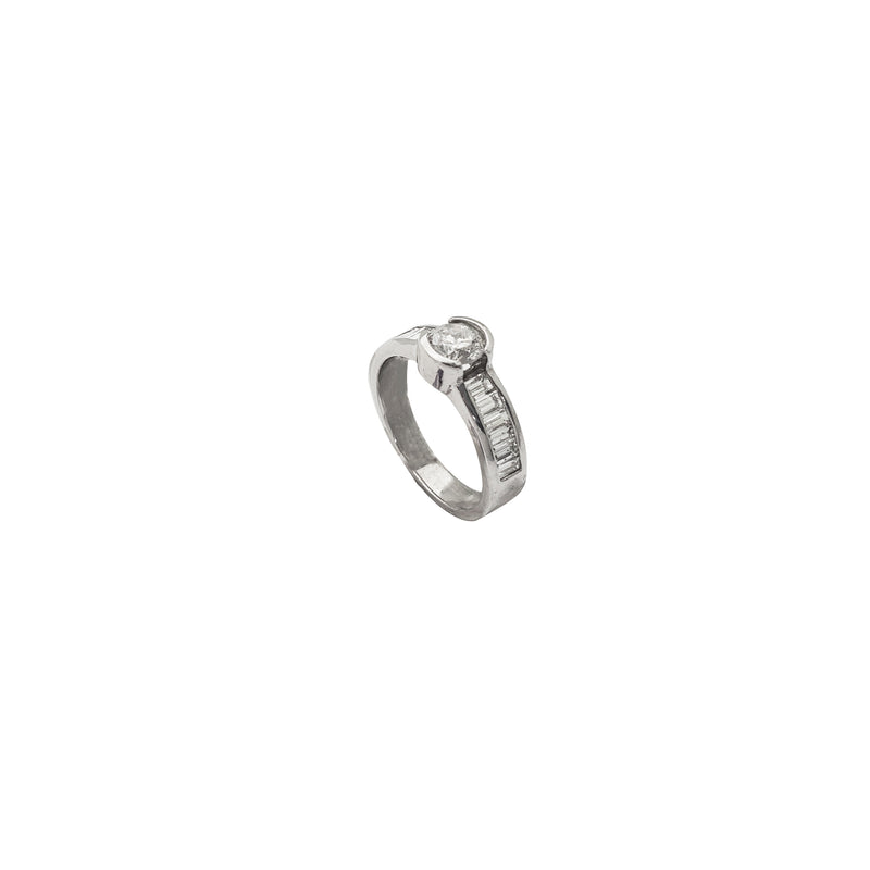 Diamond Baguette Band & Round Stone Engagement Ring (Platinum)