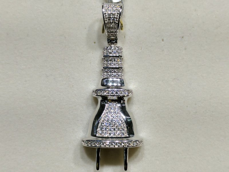Iced-Out Plug Pendant Silver - Popular Jewelry