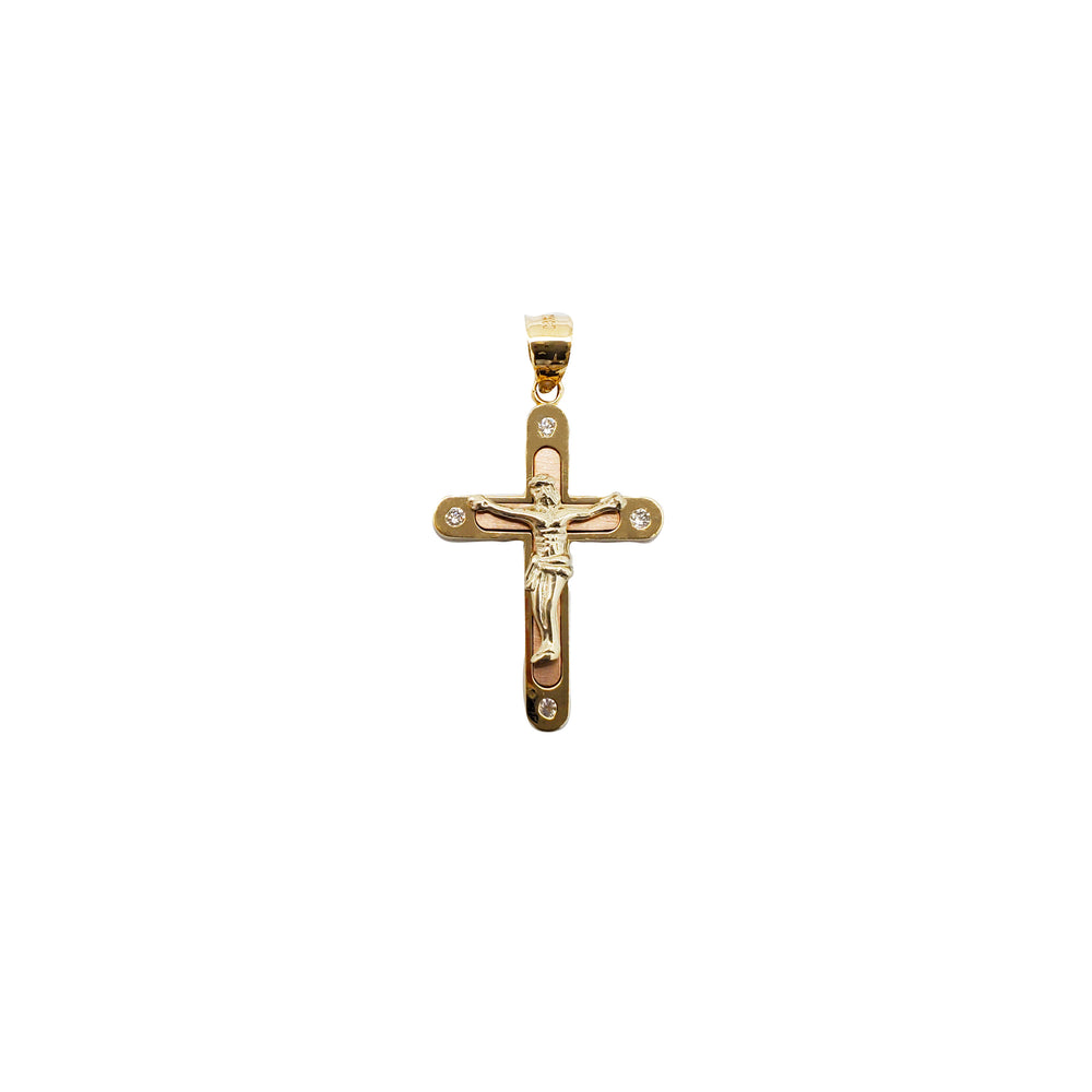 Tricolor CZ Cross Pendant (14K)