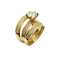 Double Row Accent Stone Engagement Ring Set (14K)