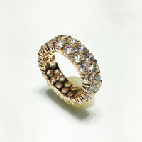 טבעת להקת נצח אבן עגולה בשורה כפולה (כסף) צבע ורד - Popular Jewelry